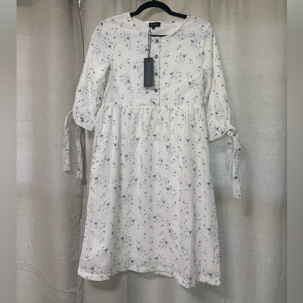 NWT ROOLEE White & Blue Floral Midi Dress